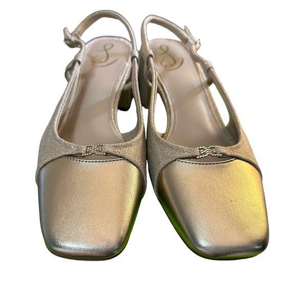 Sam Edelman TARRA GLITZ SLINGBACK HEEL Gold Linen Size 10 New - Picture 1 of 7